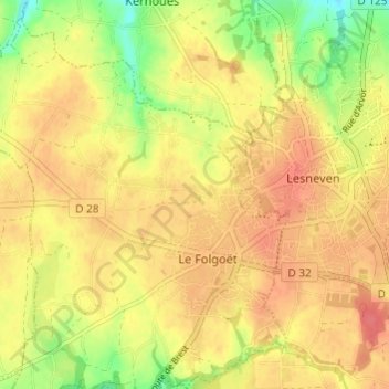 Topografische kaart Kerbriant, hoogte, reliëf