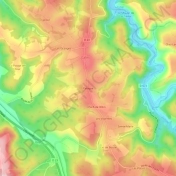 Topografische kaart Paloque, hoogte, reliëf