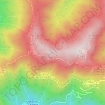Topografische kaart Carnizza, hoogte, reliëf