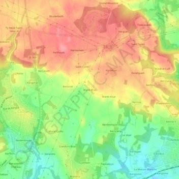Topografische kaart Mané Bras, hoogte, reliëf