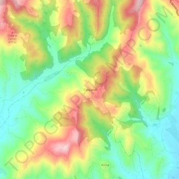 Topografische kaart Caligiana, hoogte, reliëf