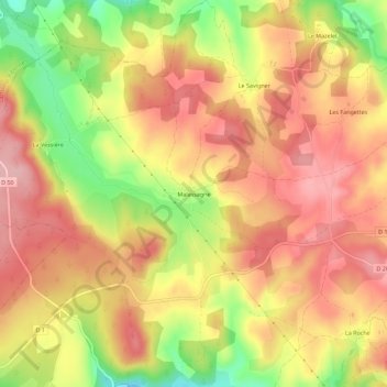 Topografische kaart Malassagne, hoogte, reliëf