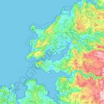 Topografische kaart Ferrol, hoogte, reliëf