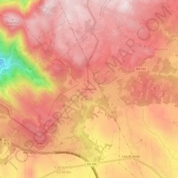 Topografische kaart Trandeiras, hoogte, reliëf