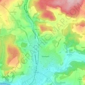 Topografische kaart Hindelwangen, hoogte, reliëf