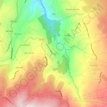 Topografische kaart Granja, hoogte, reliëf