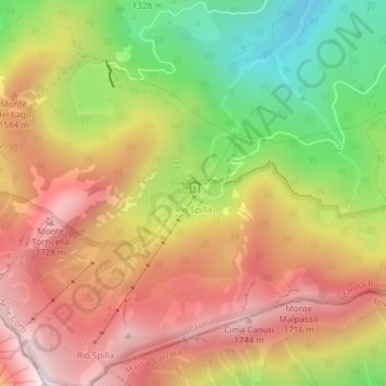 Topografische kaart Prato Spilla, hoogte, reliëf