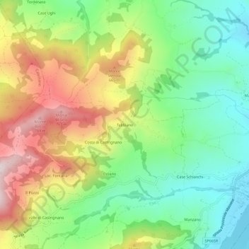 Topografische kaart Tabbiano, hoogte, reliëf