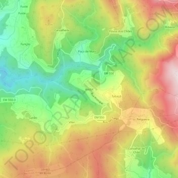 Topografische kaart Viadal, hoogte, reliëf