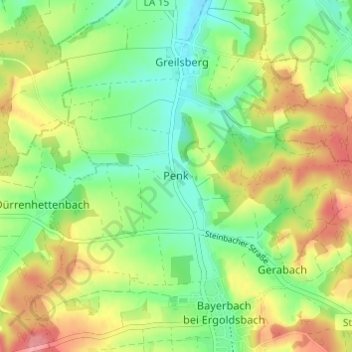 Topografische kaart Penk, hoogte, reliëf