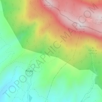 Topografische kaart Pasos Malos, hoogte, reliëf