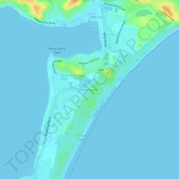 Topografische kaart Korongulla, hoogte, reliëf