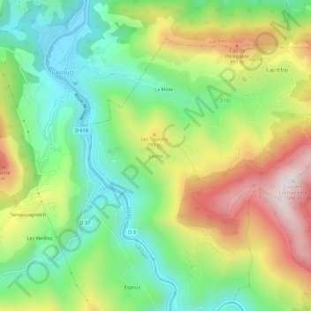 Topografische kaart Lastes, hoogte, reliëf