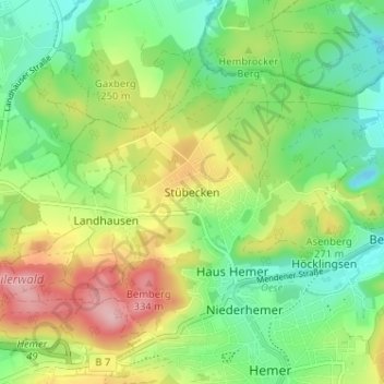 Topografische kaart Stübecken, hoogte, reliëf