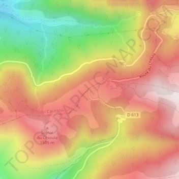 Topografische kaart Col du Chioula, hoogte, reliëf