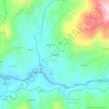 Topografische kaart São Jorge, hoogte, reliëf