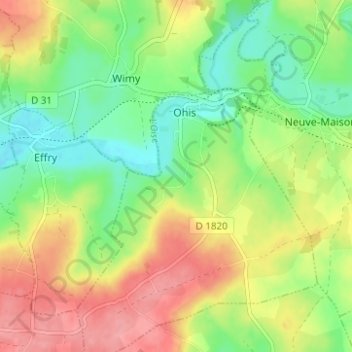 Topografische kaart Eclosieaux, hoogte, reliëf