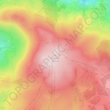Topografische kaart Lagoas, hoogte, reliëf