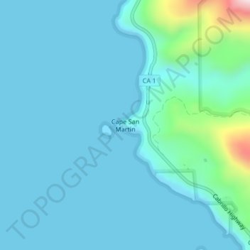 Topografische kaart Cape San Martin, hoogte, reliëf