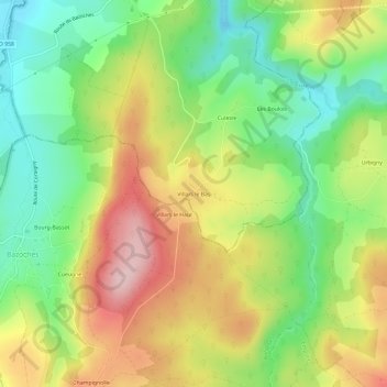 Topografische kaart Villars le Bas, hoogte, reliëf