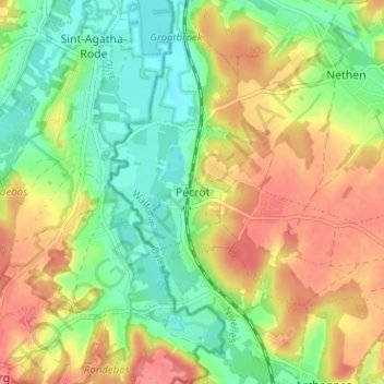 Topografische kaart Pécrot, hoogte, reliëf