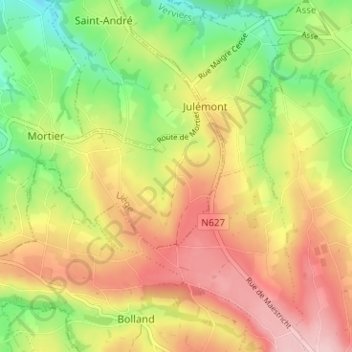 Topografische kaart Loneux, hoogte, reliëf