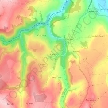 Topografische kaart Ardeyrolles, hoogte, reliëf