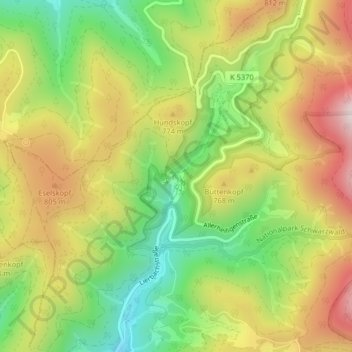 Topografische kaart Allerheiligen-Wasserfälle, hoogte, reliëf