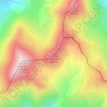 Topografische kaart Cime de la Recoude, hoogte, reliëf