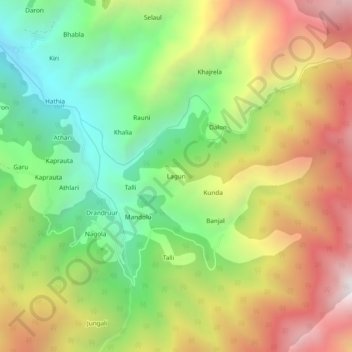 Topografische kaart Lagun, hoogte, reliëf