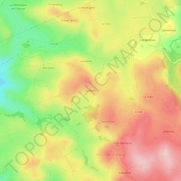 Topografische kaart Le Born, hoogte, reliëf