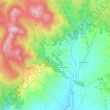 Topografische kaart Padroso, hoogte, reliëf