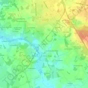 Topografische kaart Le Pérou, hoogte, reliëf