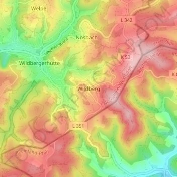 Topografische kaart Wildberg, hoogte, reliëf