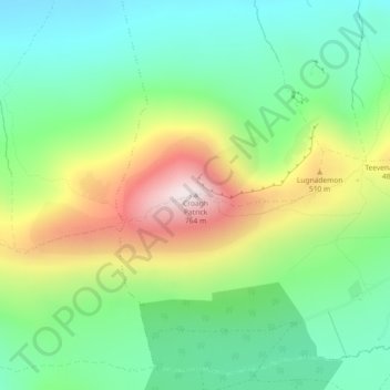 Topografische kaart Croagh Patrick, hoogte, reliëf
