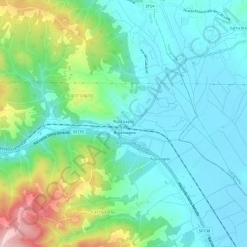 Topografische kaart Rigomagno Scalo, hoogte, reliëf