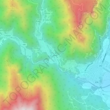 Topografische kaart Valoje, hoogte, reliëf