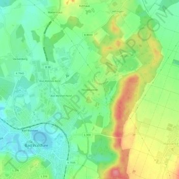 Topografische kaart Hopfenweiler, hoogte, reliëf