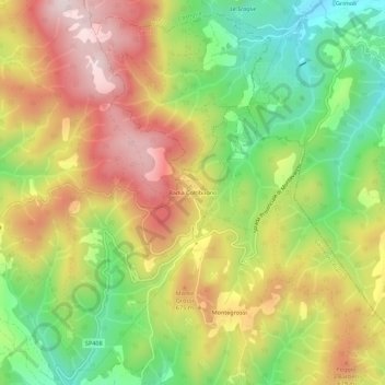 Topografische kaart Badia Coltibuono, hoogte, reliëf