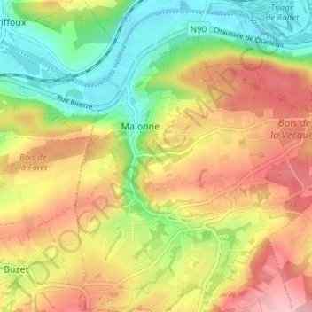 Topografische kaart Navinne, hoogte, reliëf