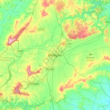 Topografische kaart Belagavi, hoogte, reliëf