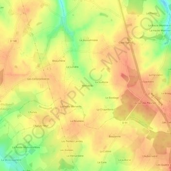 Topografische kaart Merveille, hoogte, reliëf