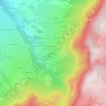 Topografische kaart Cornat, hoogte, reliëf
