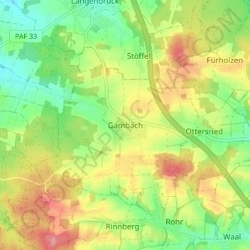 Topografische kaart Gambach, hoogte, reliëf