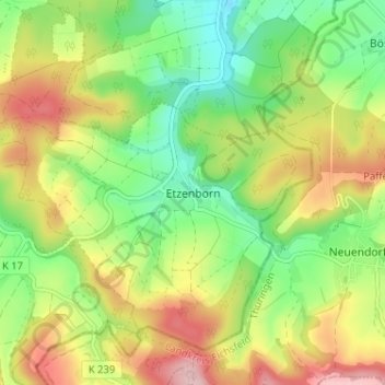 Topografische kaart Etzenborn, hoogte, reliëf