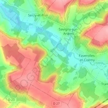 Topografische kaart Prin, hoogte, reliëf