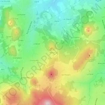 Topografische kaart Beyssac, hoogte, reliëf