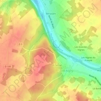 Topografische kaart La Vichère, hoogte, reliëf