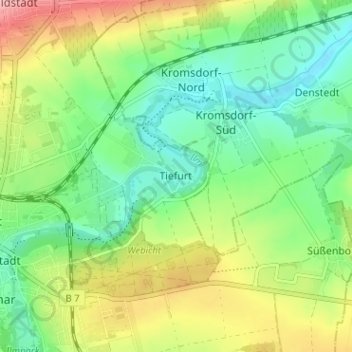 Topografische kaart Tiefurt, hoogte, reliëf