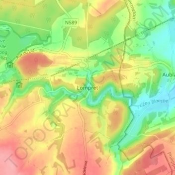 Topografische kaart Lompret, hoogte, reliëf